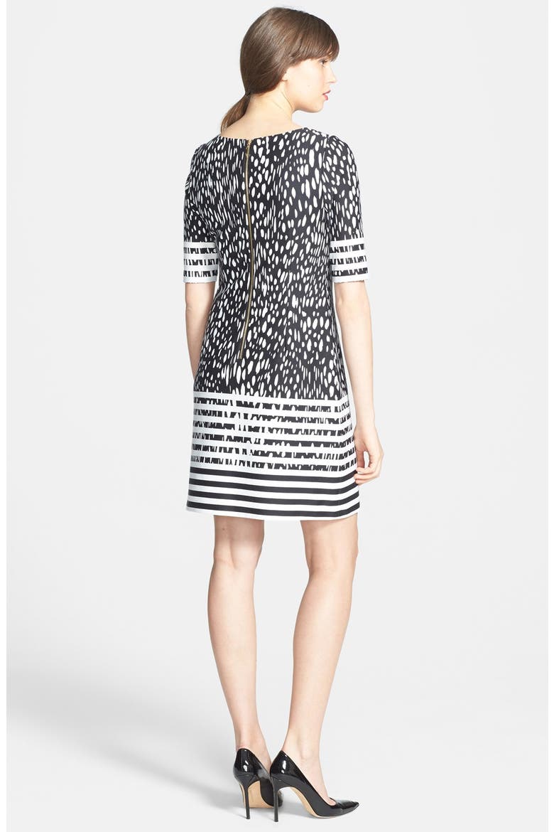 Border Print Ponte Shift Dress, Alternate, color, IVORY/ BLACK