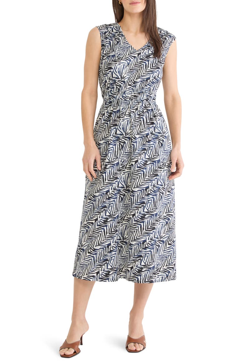Dierdre Inked Lines Midi Dress, Main, color, INDIGO MULTI