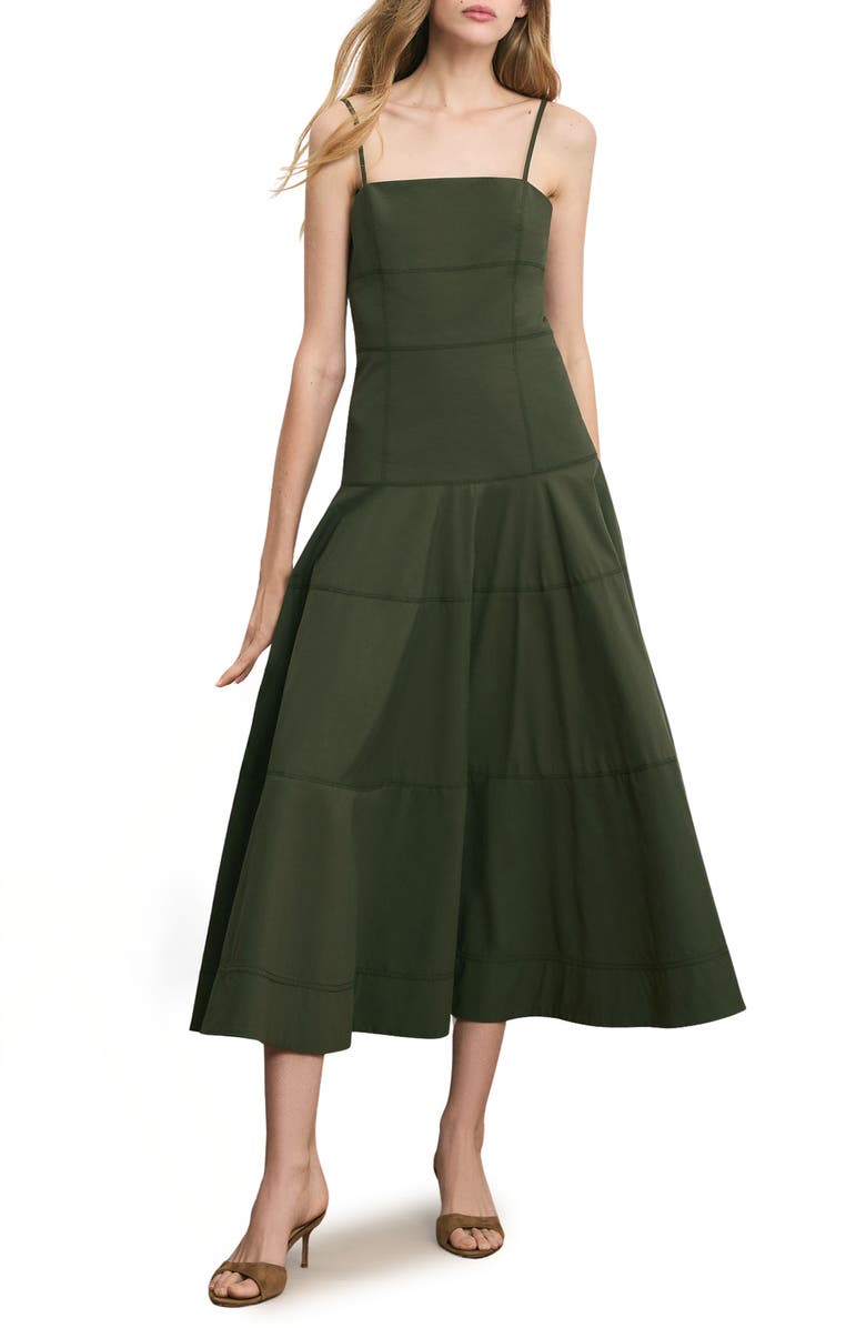 Veronica Beard Ilona Topstitch Detail Cotton Blend Dress, Main, color, Army