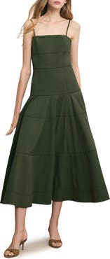 Veronica Beard Ilona Topstitch Detail Cotton Blend Dress