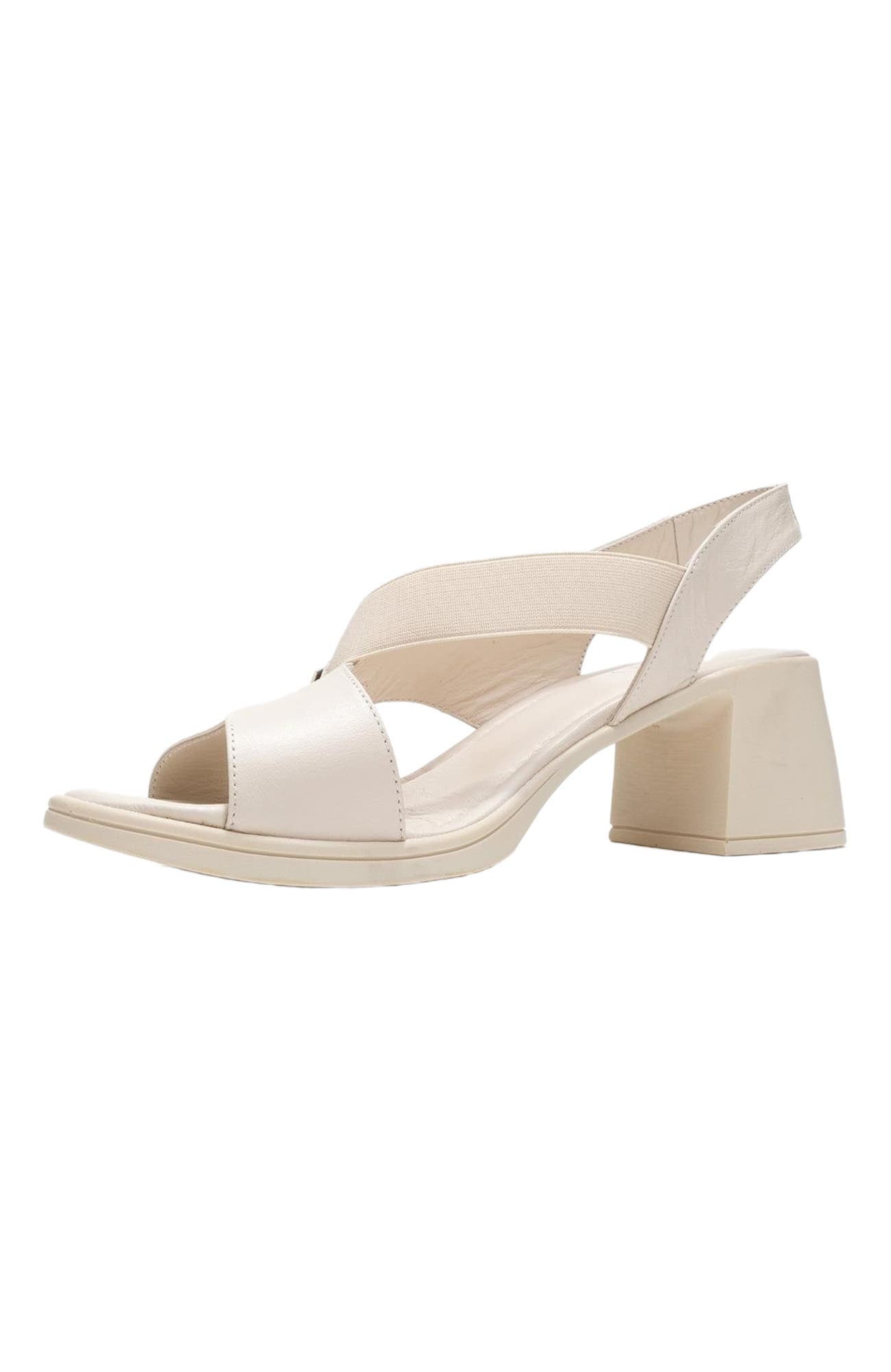 Forever & Always Shoes Crina Elasticated Leather Chunky Heel Sandal, Alternate, color, Beige Leather