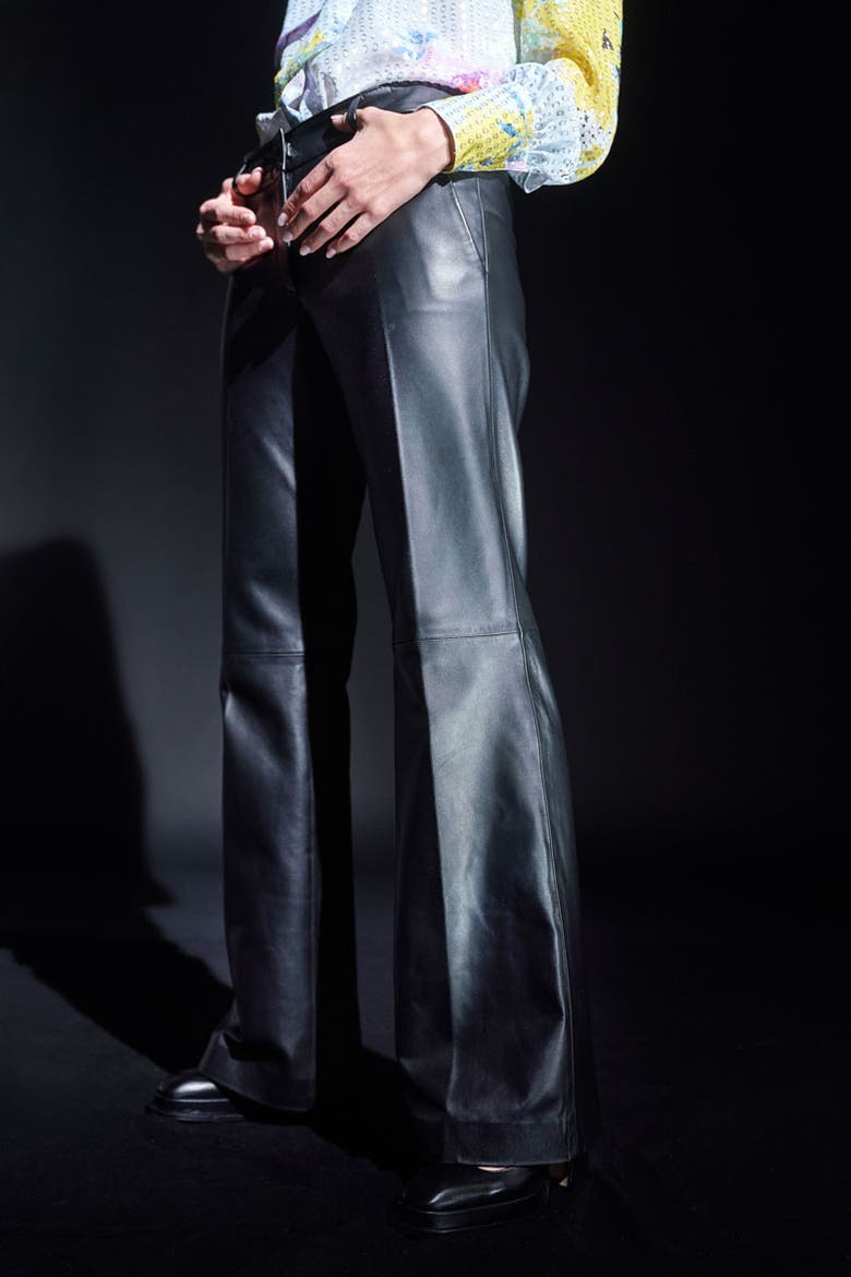 Nappa Leather Bootleg Pants, Alternate, color, Black
