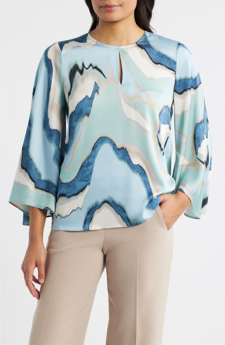 Anne Klein Abstract Print Keyhole Front Angel Sleeve Top, Main, color, 