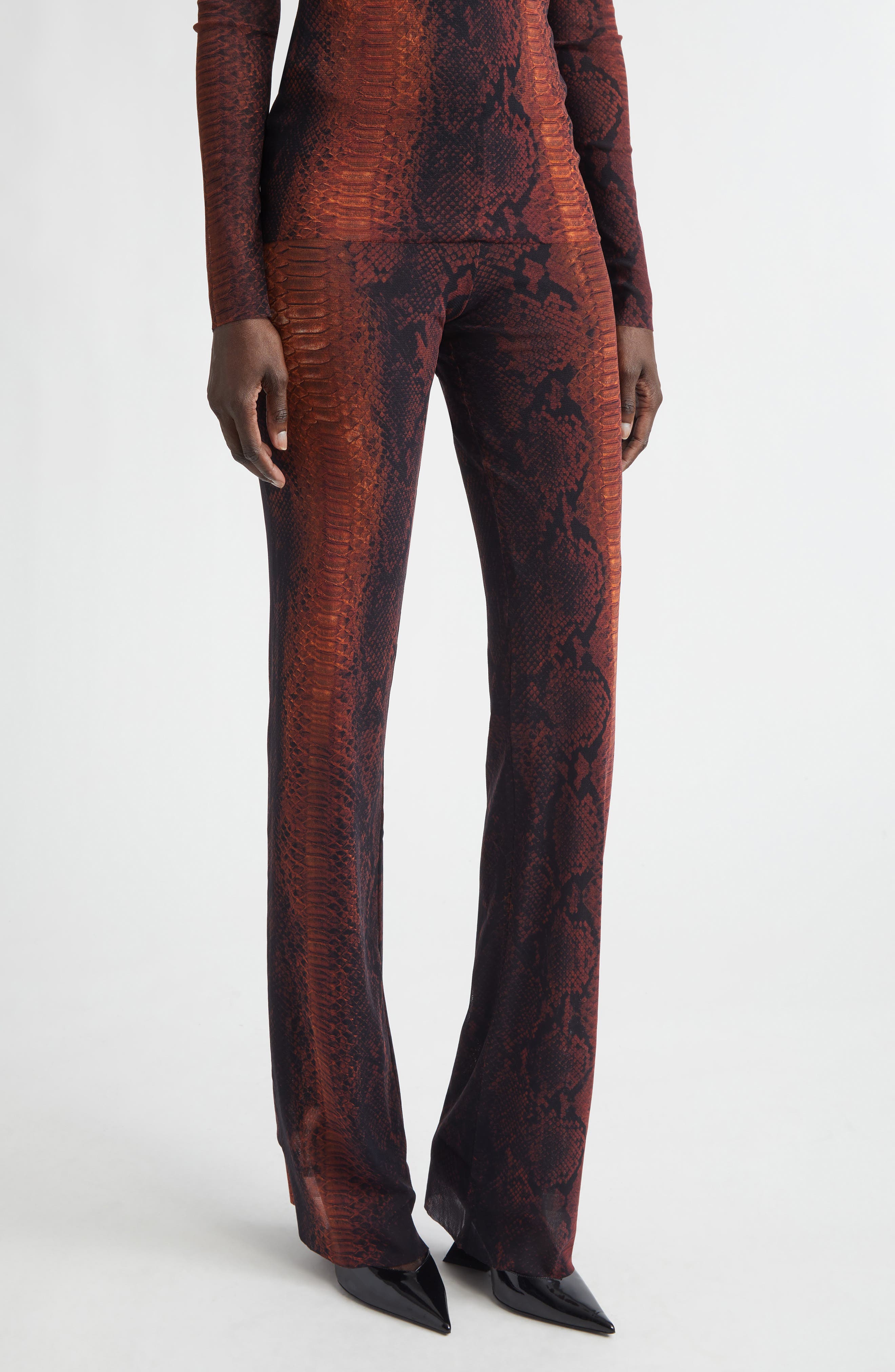 JeanPaul GAULTIER SOLEIL レギンス　パンツ　パワーネット Jean Paul Gaultier Snakeskin Print Mesh Flare Pants (Women