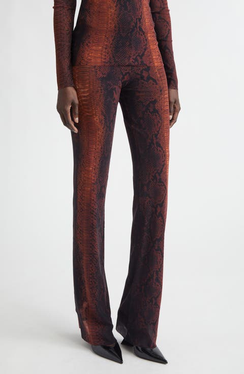 Snakeskin Print Mesh Flare Pants