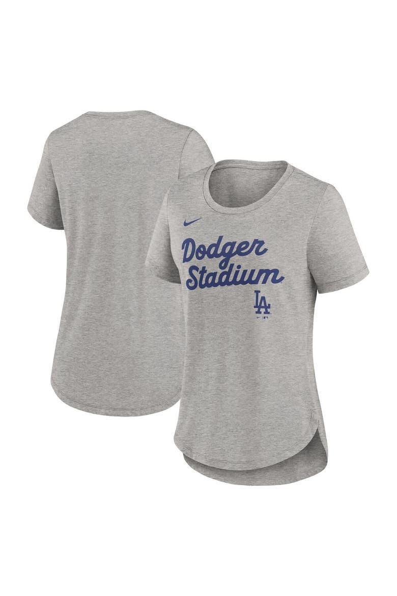 Women's Nike Heather Gray Los Angeles Dodgers Script Tri-Blend T-Shirt, Main, color, Heather Gray