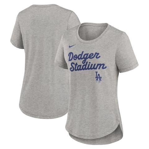 Women's Nike Heather Gray Los Angeles Dodgers Script Tri-Blend T-Shirt