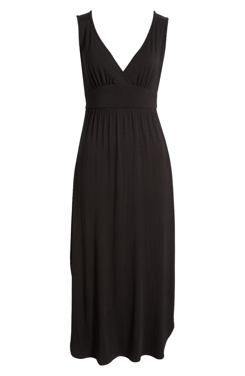 Loveappella Sleeveless V-Neck Jersey Midi Dress, Alternate, color, Black