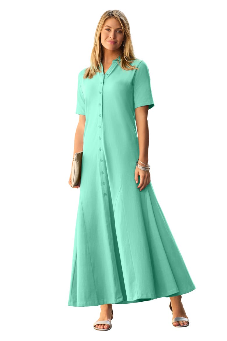 Stretch Cotton Button Front Maxi Dress, Main, color, PALE SEAFOAM