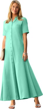 Jessica London Stretch Cotton Button Front Maxi Dress