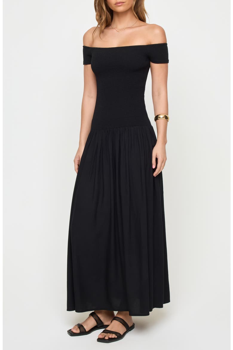 Going Steady Off the Shoulder Cover-Up Dress, Alternate, color, BLACK