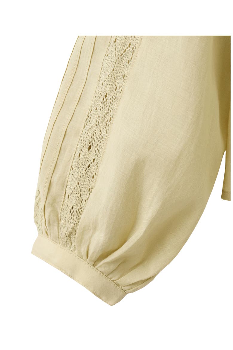 Lace Inset Pintuck Balloon Sleeve Cotton Blend Top, Alternate, color, GREEN