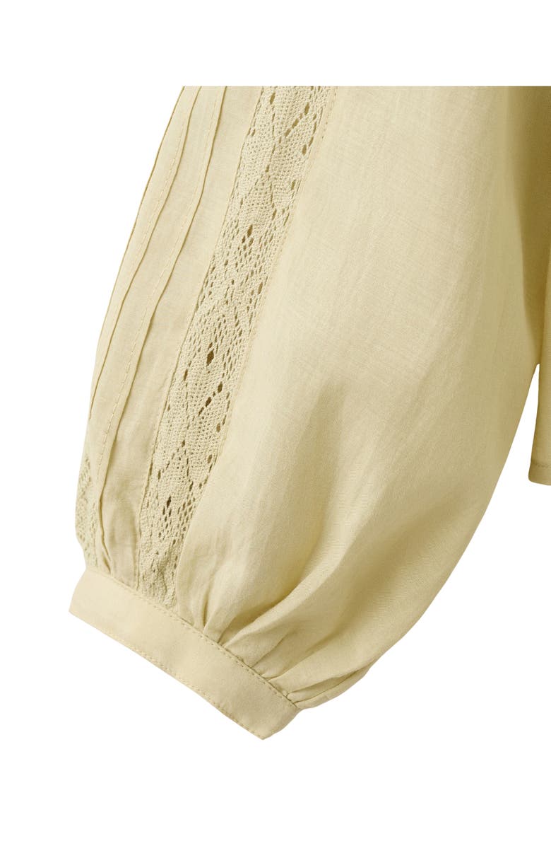 MANGO Lace Inset Pintuck Balloon Sleeve Cotton Blend Top, Alternate, color, Green