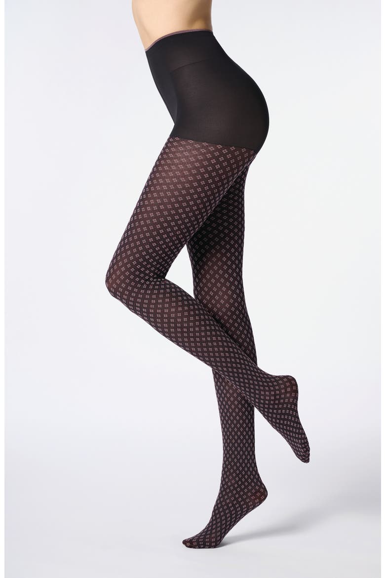 Tie Pattern Tights, Main, color, BLACK/ ROSE