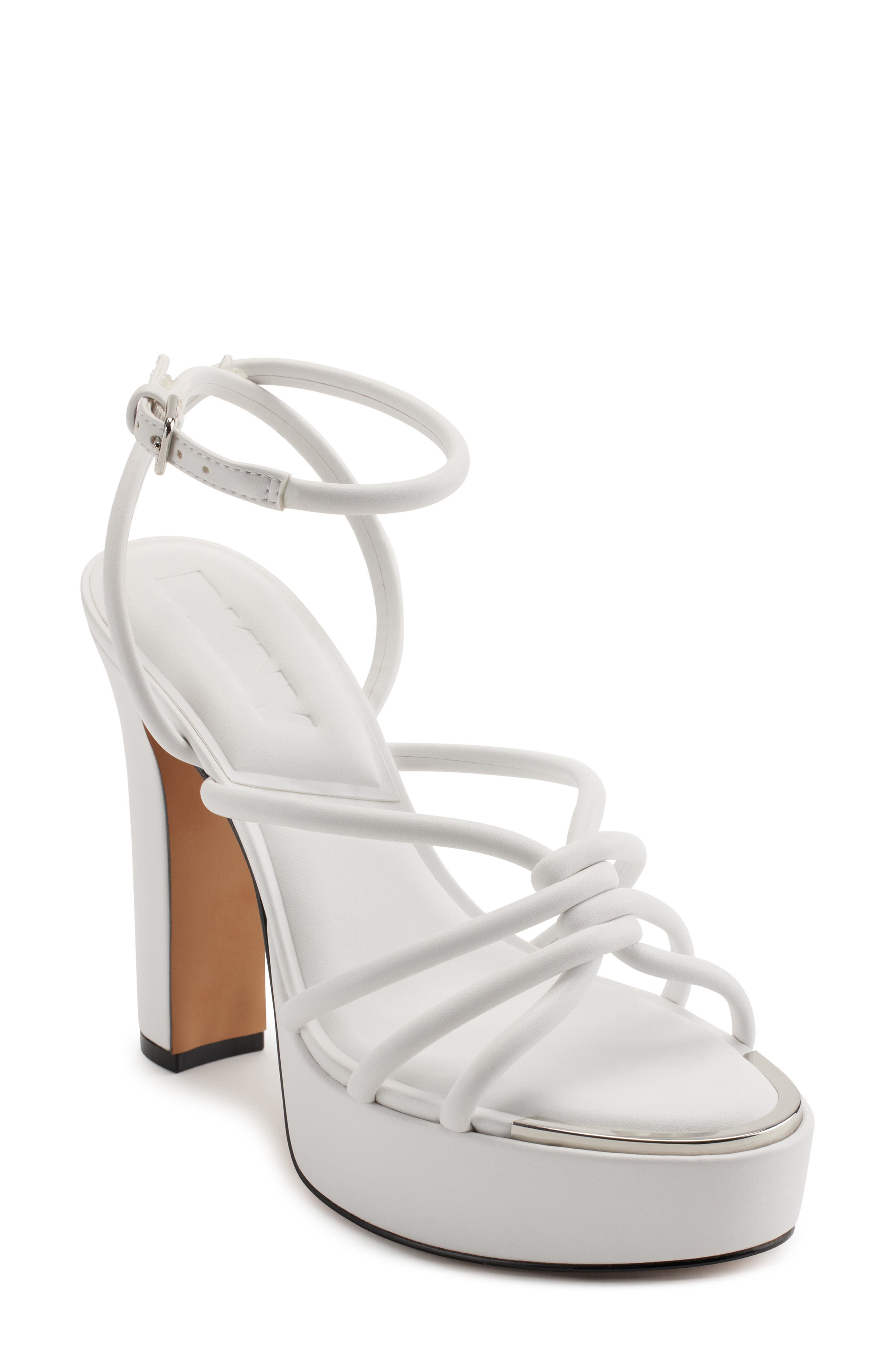 DKNY Ankle Strap Platform Sandal, Main, color, Bright White