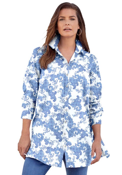 Kate Long-Sleeve Crisp Cotton-Blend Button-Front Tunic (Plus)