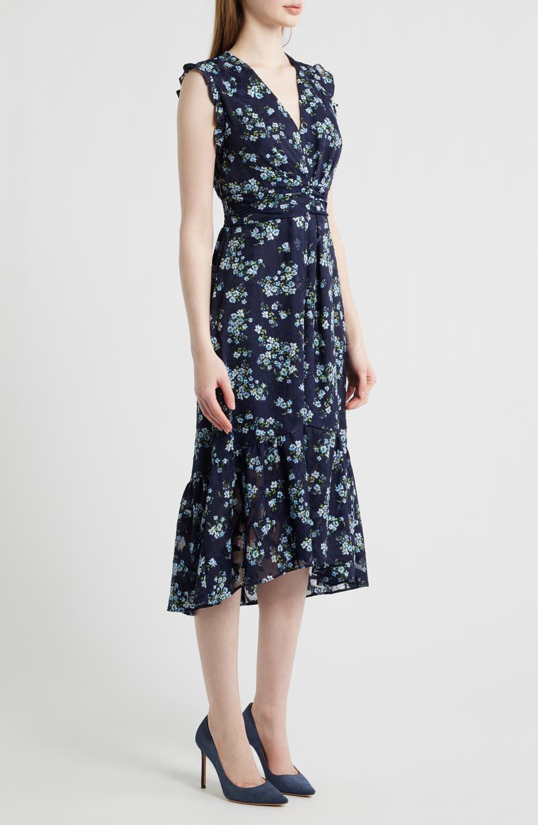 Anne Klein Floral High-Low Midi Dress, Alternate, color, Deep Navy Multi