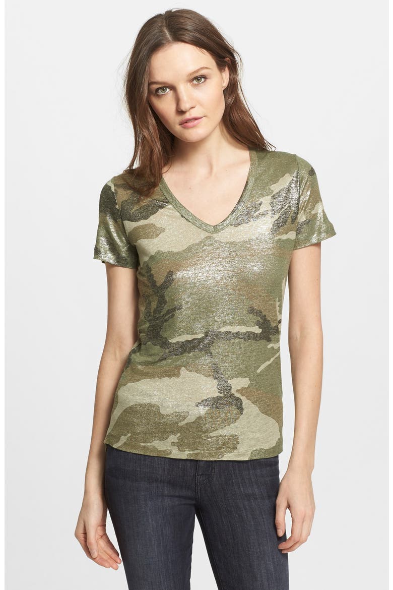 Majestic Metallic Camo Short Sleeve V-Neck Tee, Main, color, GOLD/ KAKI