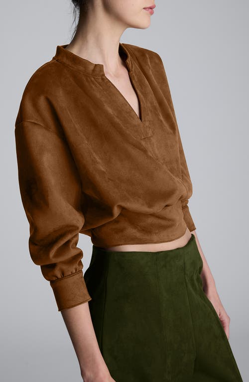 Kenneth Cole Sueded Scuba Knit V-neck Top In Brown
