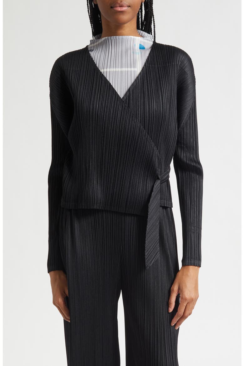 Facade Pleated Wrap Top, Main, color, BLACK