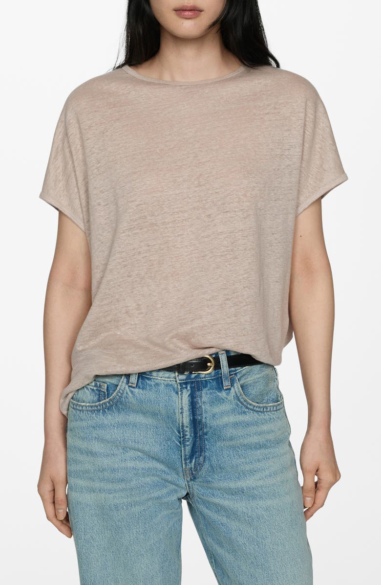 MANGO Dolman Short Sleeve Linen Slub Jersey Top, Main, color,