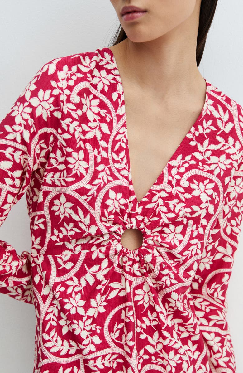 MANGO Cutout Detail Long Sleeve Floral Dress, Alternate, color, 