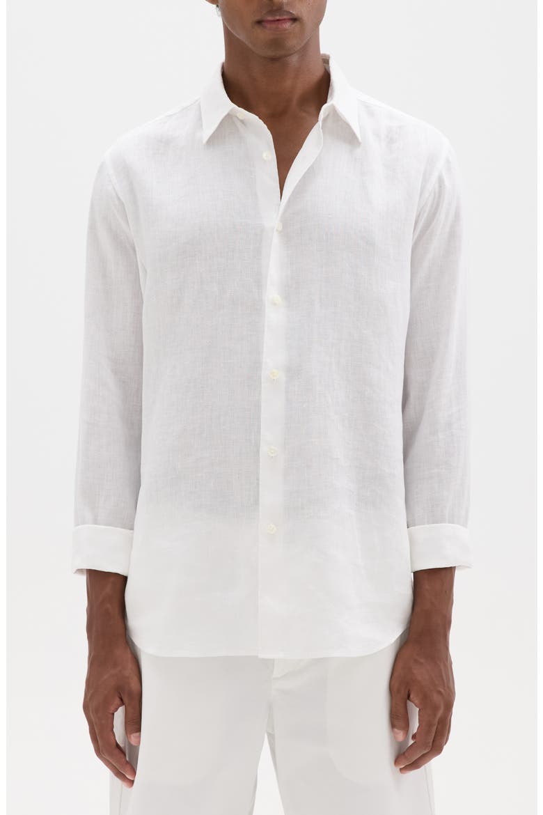 Irving Solid Linen Button-Up Shirt, Main, color, WHITE