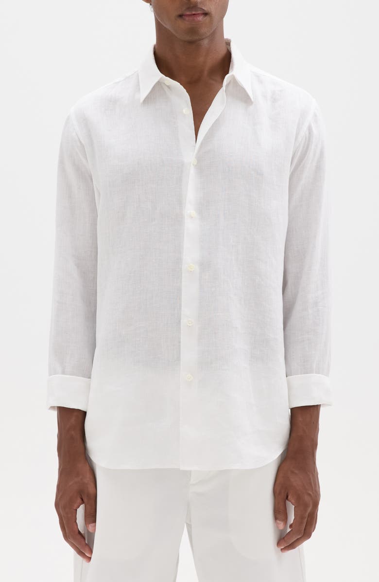 Theory Irving Solid Linen Button-Up Shirt, Main, color, White
