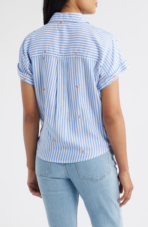 Beachlunchlounge Rosie Embroidered Tie Front Short Sleeve Button-up Shirt