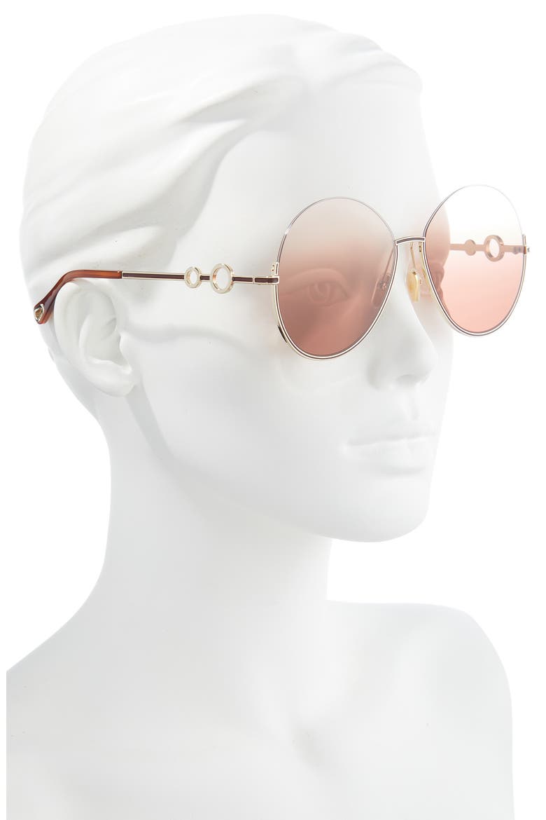 61mm Round Sunglasses, Alternate, color, GOLD/ PINK