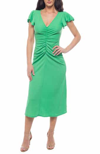 Isaac Mizrahi New York Flutter Sleeve Ruched Jersey Midi Dress