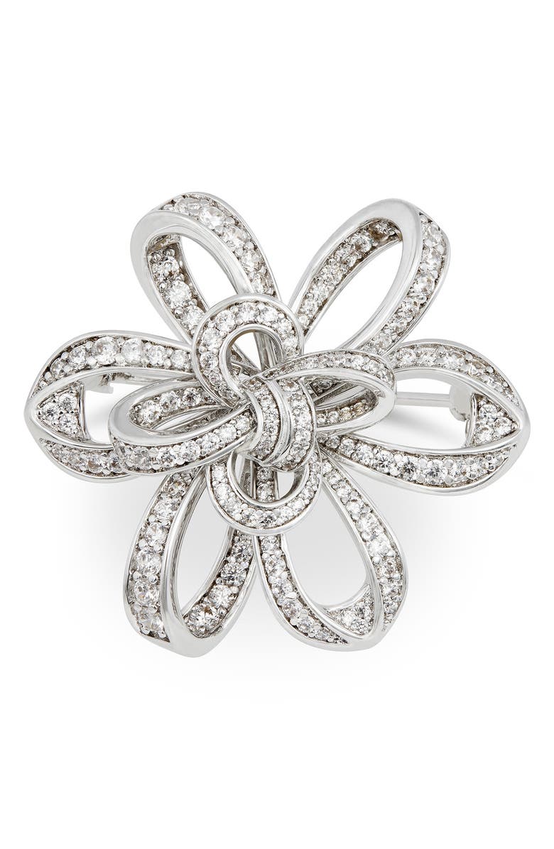 SAVVY CIE JEWELS Wrapped Ribbon Brooch, Main, color, Silver