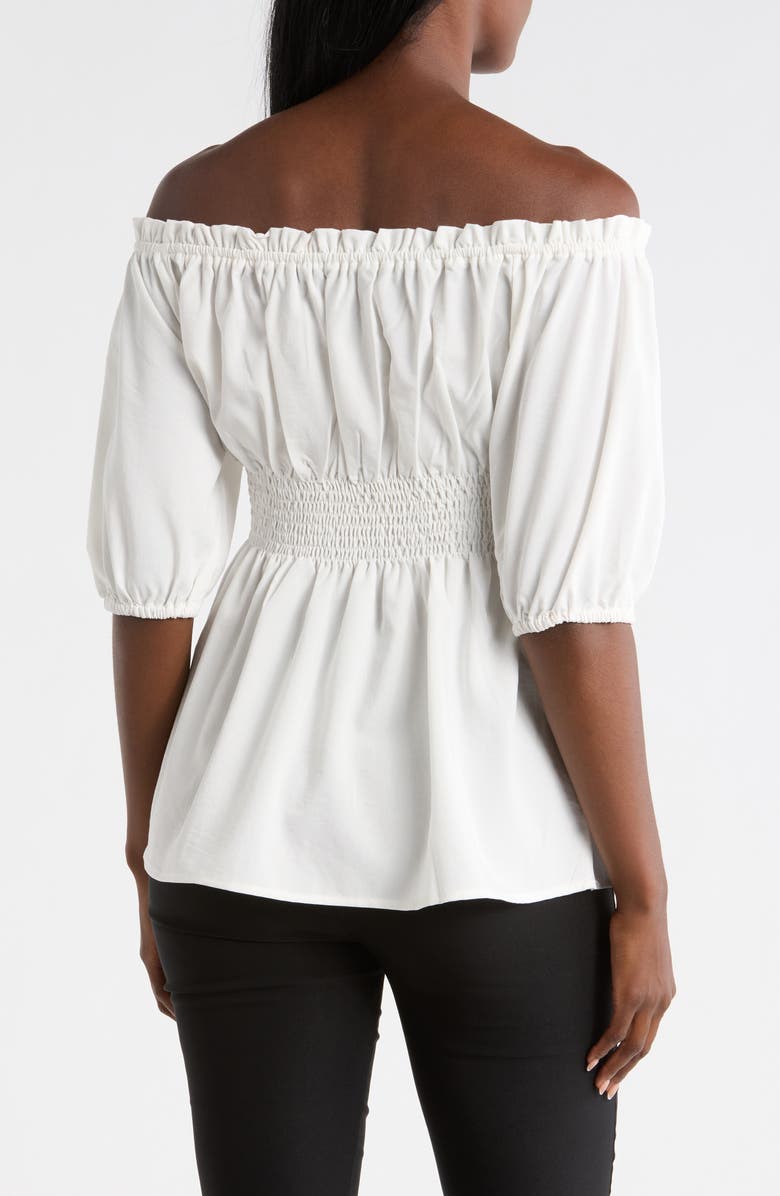 PATRIZIA LUCA Ruched Waist Cotton Top, Alternate, color, White