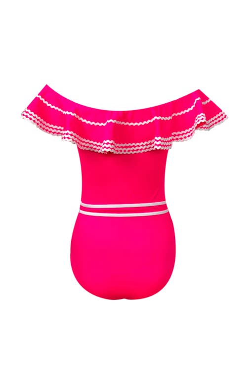 Nessi Byrd Off Shoulder Ruffle Ric-rac Trim One Piece Swimsuit, Little Kid-big Kid In Pink