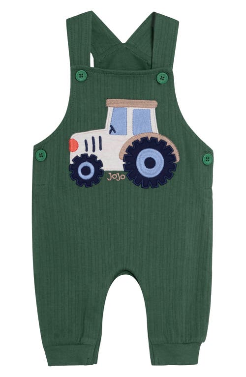 JOJO MAMAN BÉBÉ JOJO MAMAN BEBE STRIPE COTTON T-SHIRT & TRACTOR APPLIQUÉ SHORTALLS SET 