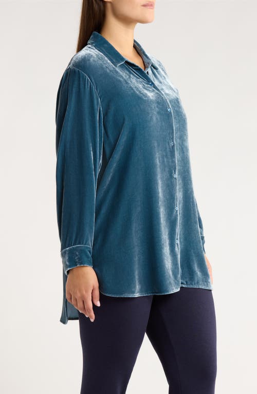 Eileen Fisher Classic Collar Velvet Button-up Shirt In Blue