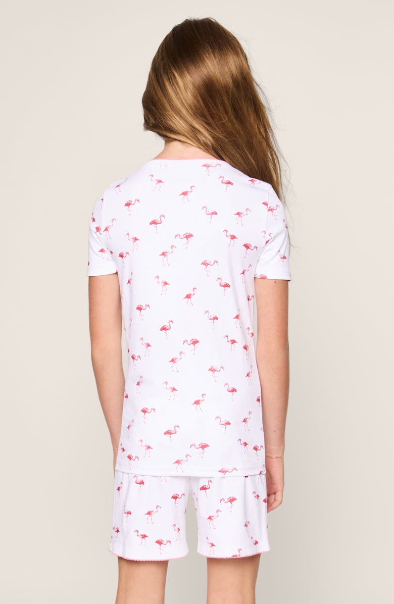 Petite Plume Kids' Flamingo Print Cotton Fitted Two-Piece Short Pajamas, Alternate, color, White