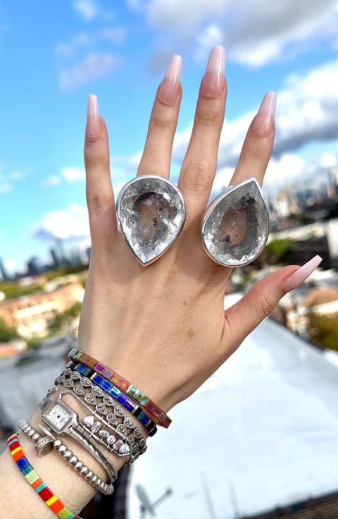 Pear Mourning Ring In Striated Crystal