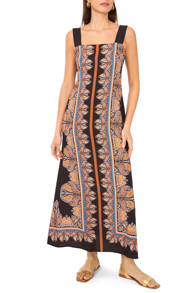 Vince Camuto Print Square Neck Sleeveless Maxi Dress, Main, color, Rich Black