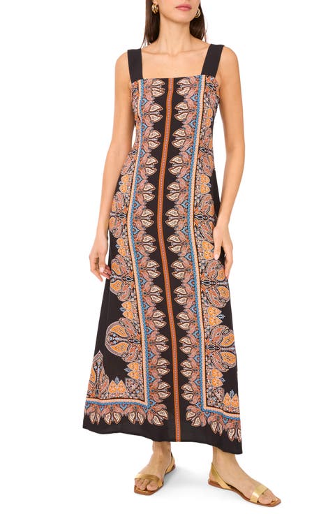 Print Square Neck Sleeveless Maxi Dress