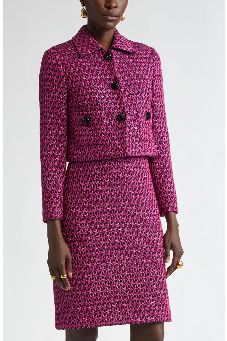 Honeycomb Tweed Knit Crop Jacket, Main, color, BWOL BLACK/ WILD ORCHID MULTI