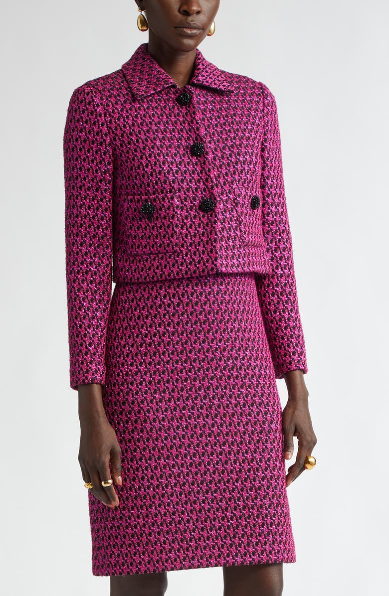 ST. JOHN Honeycomb Tweed Knit Crop Jacket, Main, color, Black/ Wild Orchid Multi