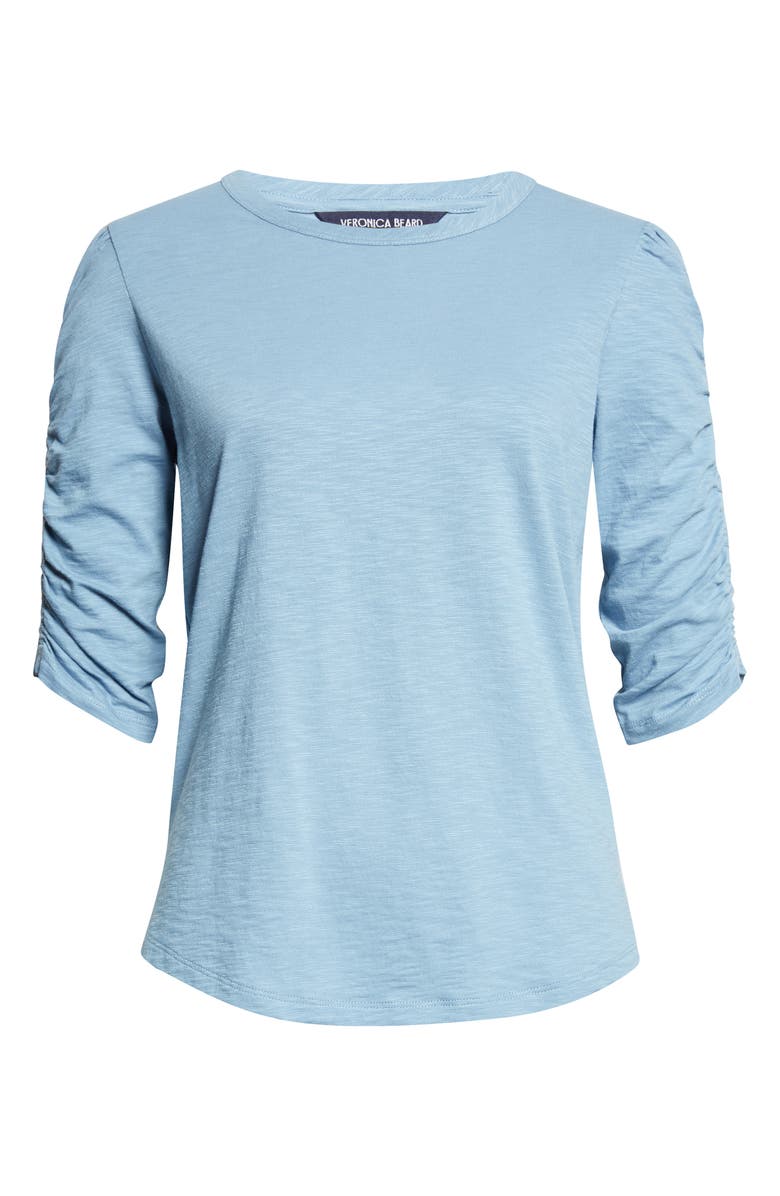 Veronica Beard Waldorf Ruched Sleeve Top, Alternate, color, Blue River