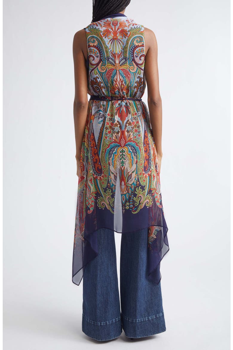 Scarf Print Long Silk Vest, Alternate, color, PRINT ON PALE BLUE BASE