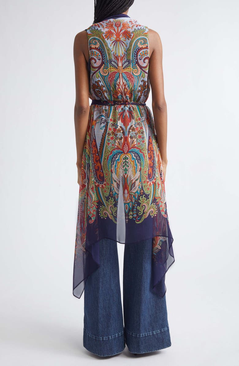 Etro Scarf Print Long Silk Vest, Alternate, color, Print On Pale Blue Base