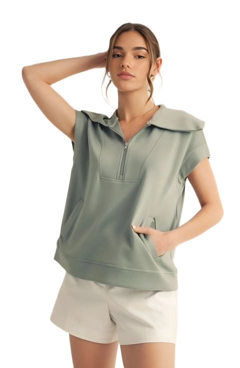 Zip Front Sleeveless Top