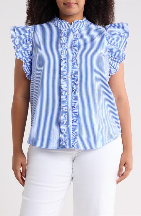 Sherah Stripe Ruffle Shirt (Plus)