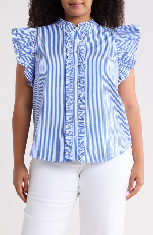 Sugarlips Sherah Stripe Ruffle Shirt In Blue
