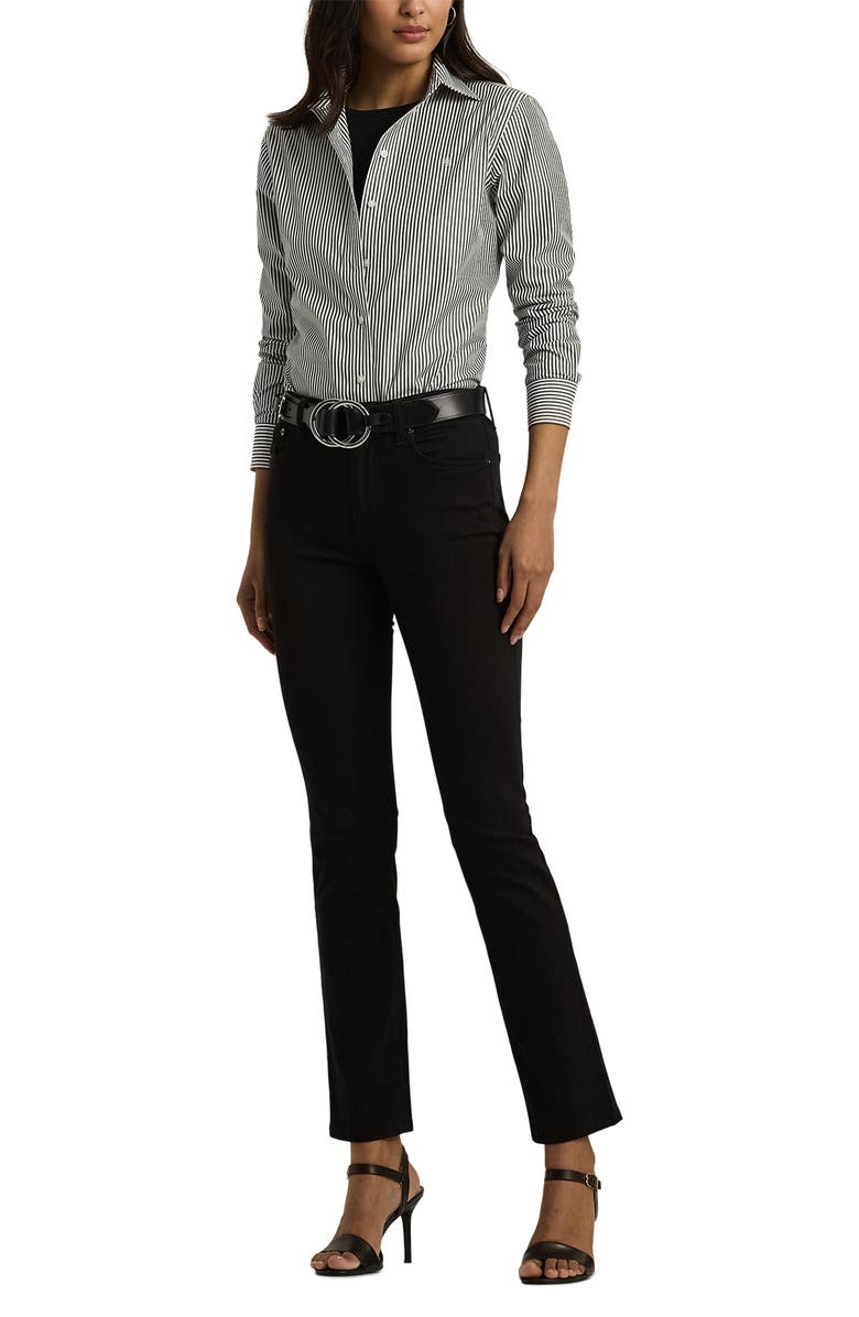 Lauren Ralph Lauren Stripe Easy Care Cotton Shirt, Alternate, color, Black/White