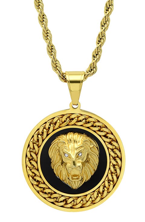 Men's 18K Gold Plated Stainless Steel Lion's Head Medallion Pendant Necklace